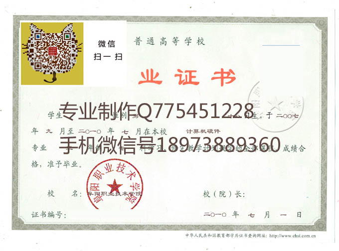 阜阳职业技术学院10年毕业证样本