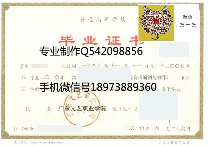 广东文艺职业学院毕业证样本