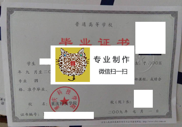 重庆科技学院毕业证样本