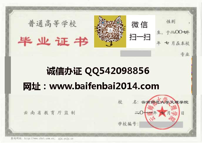 云南师范大学文理学院毕业证样本