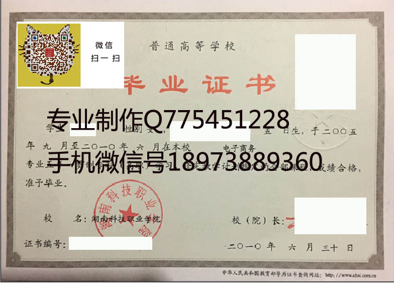 湖南科技职业学院毕业证样本