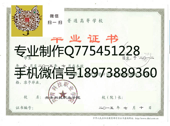 共青科技职业学院毕业证样本