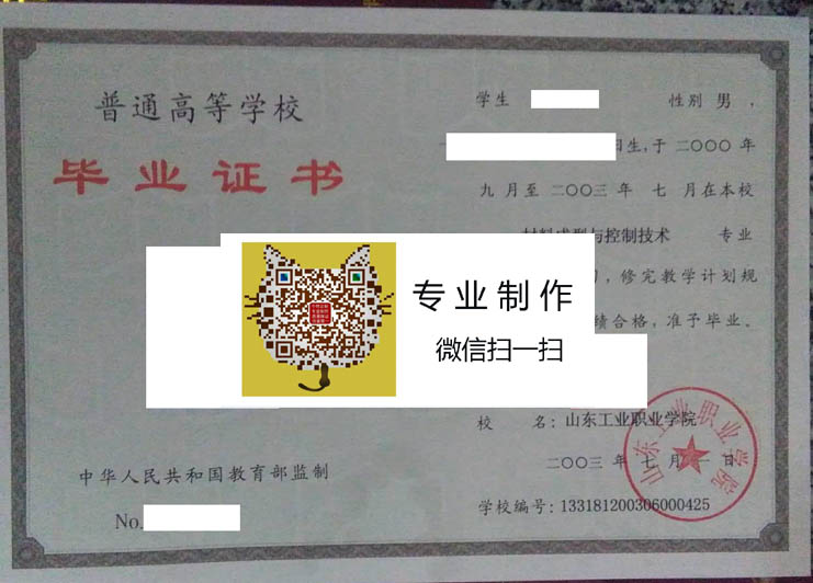 山东工业职业学院毕业证样本