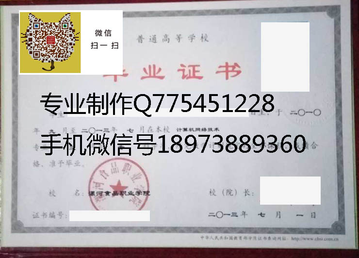 漯河食品职业学院2013年毕业证样本