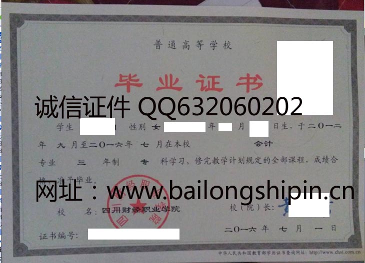 四川财经职业学院毕业证样本