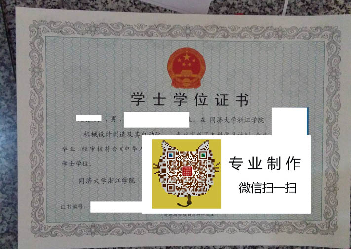 同济大学浙江学院学位证样本