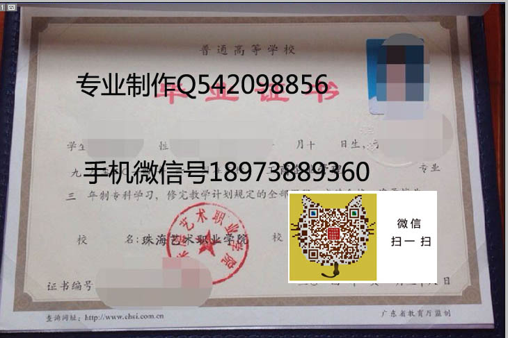 珠海艺术职业学院毕业证样本