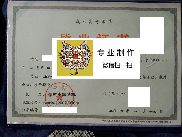 云南中医学院毕业证样本
