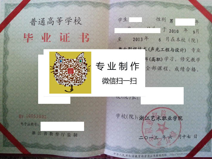 浙江艺术职业学院毕业证样本