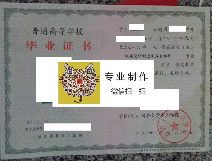 同济大学浙江学院毕业证样本