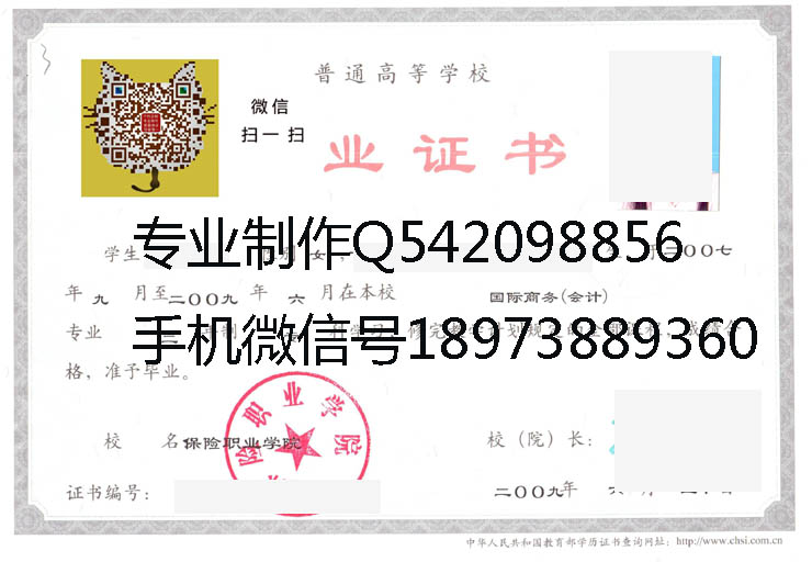 保险职业学院毕业证样本