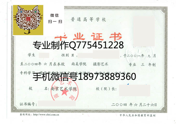 南京艺术学院毕业证样本