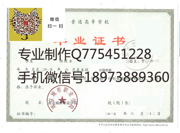 南京城市职业学院毕业证样本