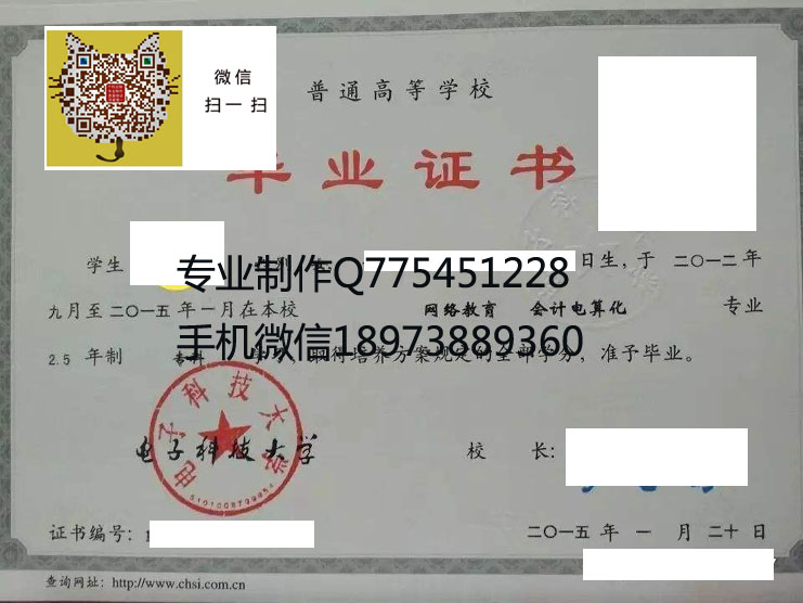 电子科技大学2015年毕业证样本