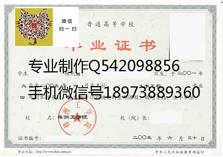 株洲工学院毕业证样本