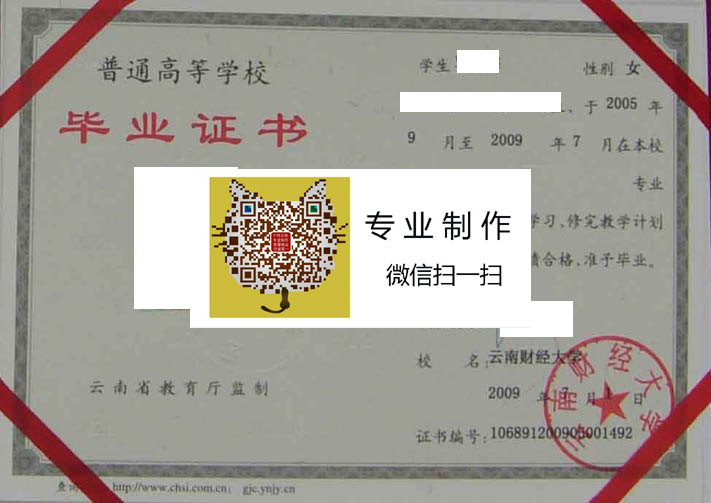 云南财经大学毕业证样本