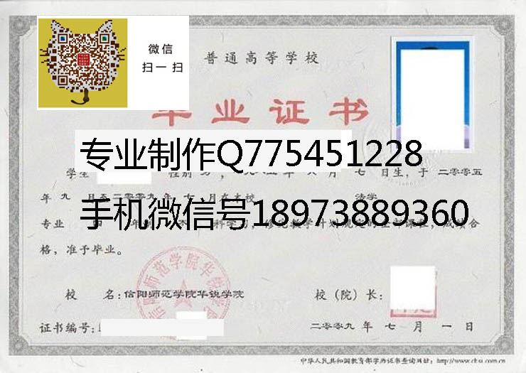 信阳师范学院华锐学院2009年毕业证样本