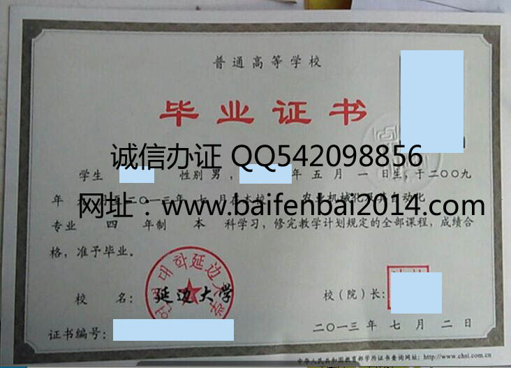 延边大学2013年毕业证样本