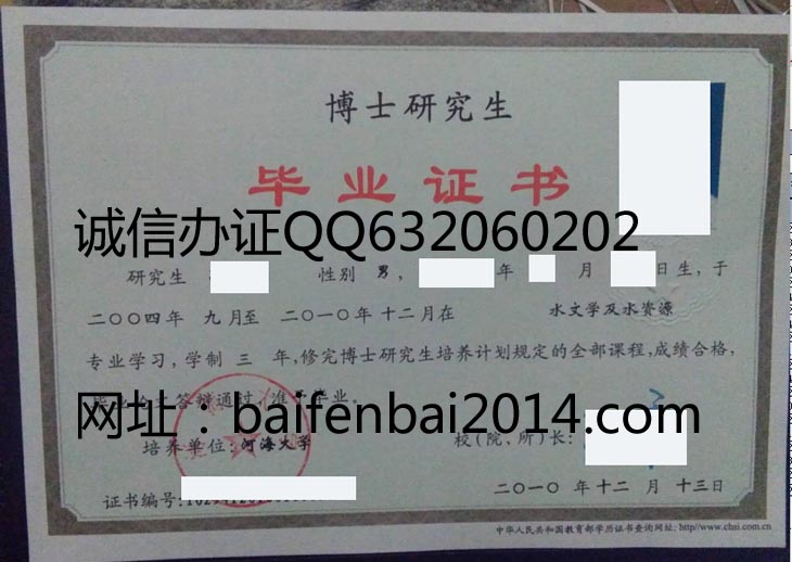 河海大学2010年硕士毕业证样本