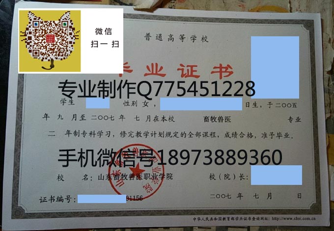 山东畜牧兽医职业学院毕业证样本
