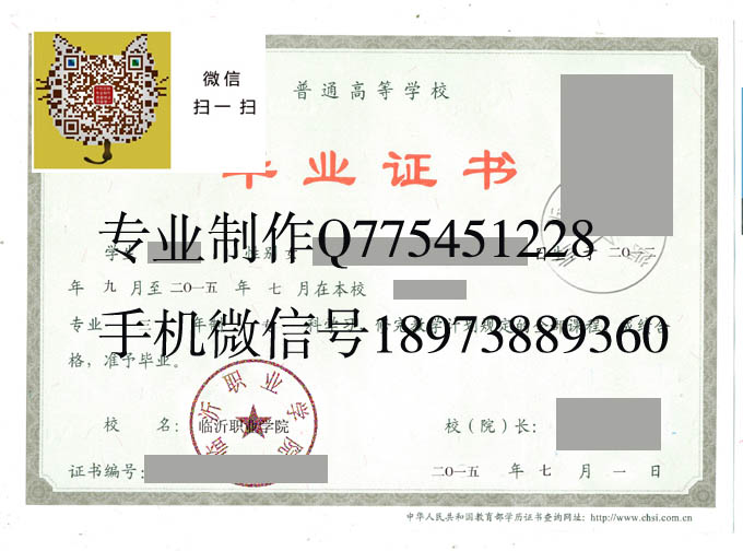 临沂职业学院毕业证样本