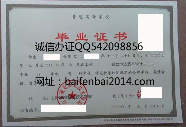 山东商业职业技术学院2010年毕业证样本