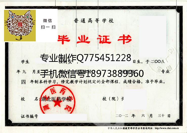湖北医药学院毕业证样本