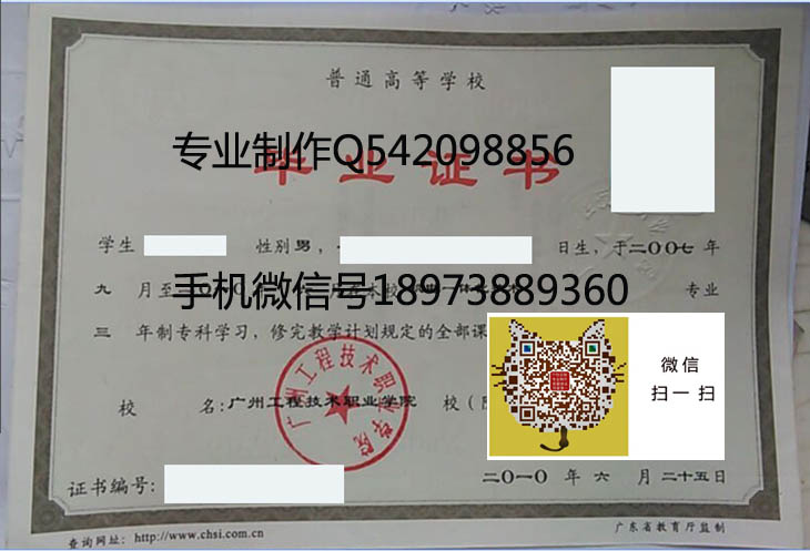 广州工程技术职业学院毕业证样本