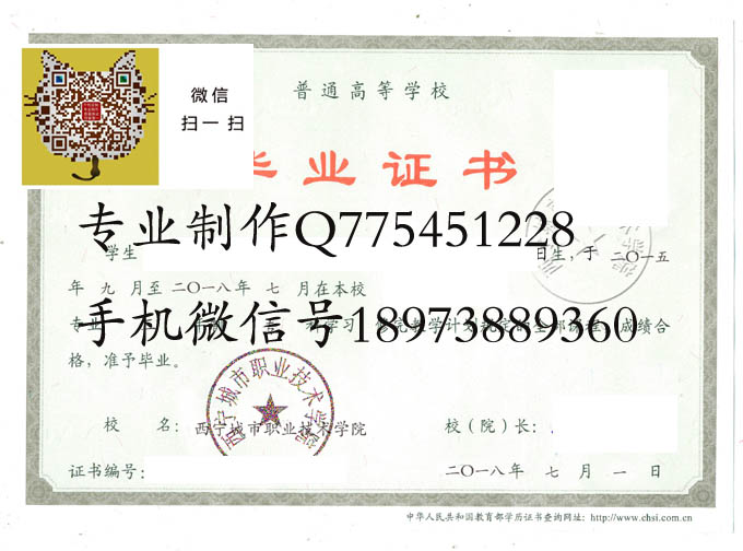 西宁城市职业技术学院毕业证样本