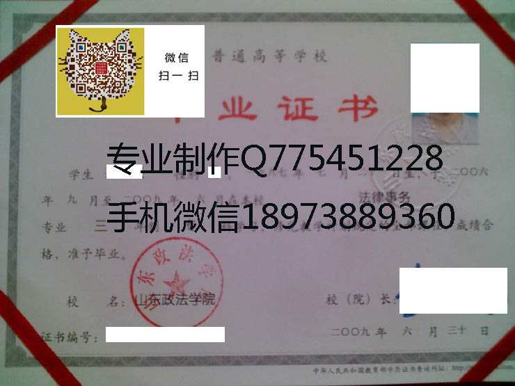 山东政法学院毕业证样本