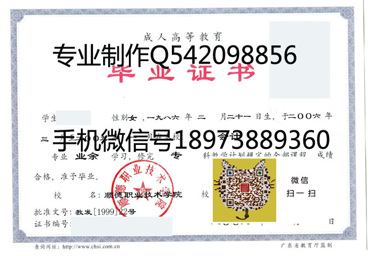 顺德职业技术学院11年毕业证样本
