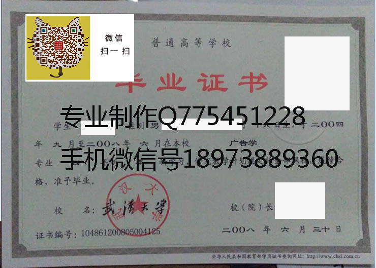 武汉大学毕业证样本