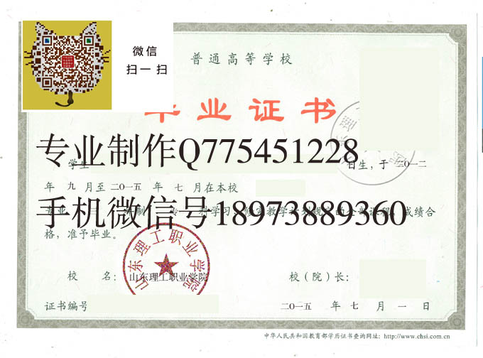 山东理工职业学院毕业证样本