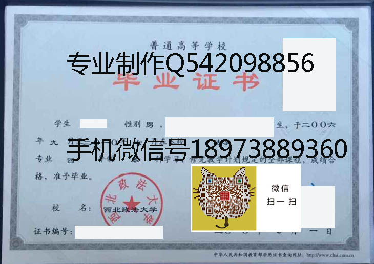 西北政法大学2010年毕业证样本