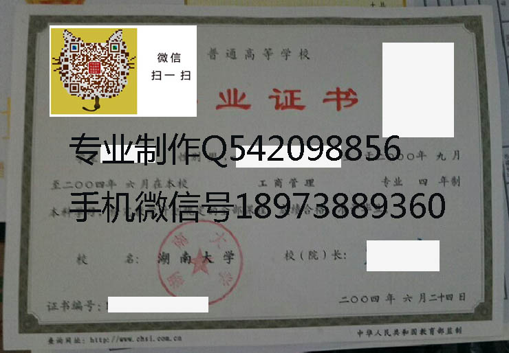 湖南大学毕业证样本