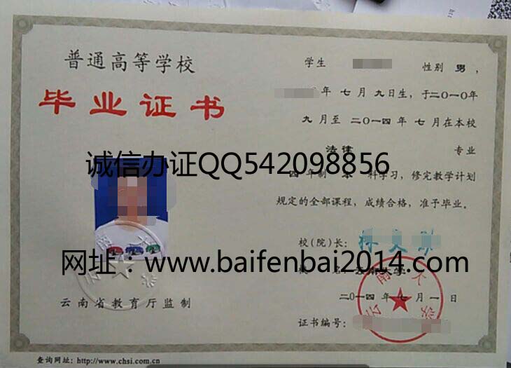 云南大学毕业证样本