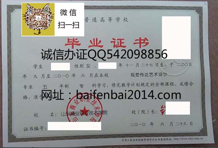 山东商业职业技术学院毕业证样本