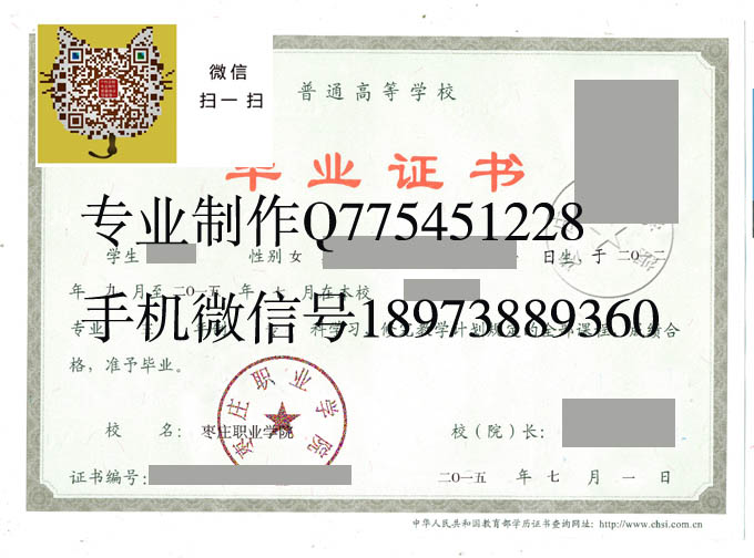 枣庄职业学院毕业证样本