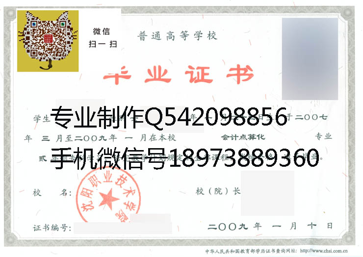 沈阳职业技术学院毕业证样本