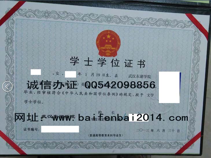 武汉东湖学院毕业证样本