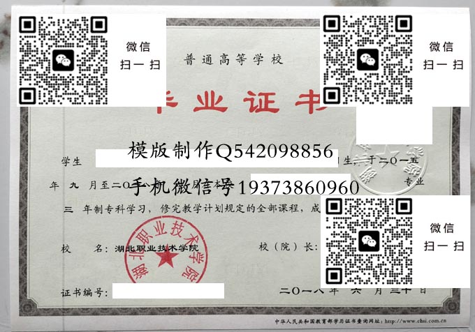 湖北职业技术学院历届毕业证样本模版图片