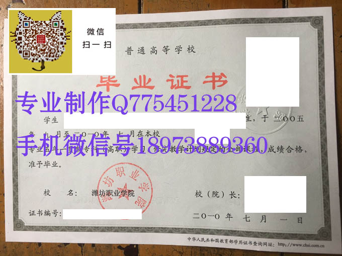 潍坊职业学院毕业证样本